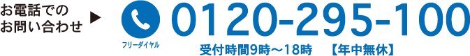 お電話でのお問い合わせ　0120-295-100（受付時間9時?18時【年中無休】）